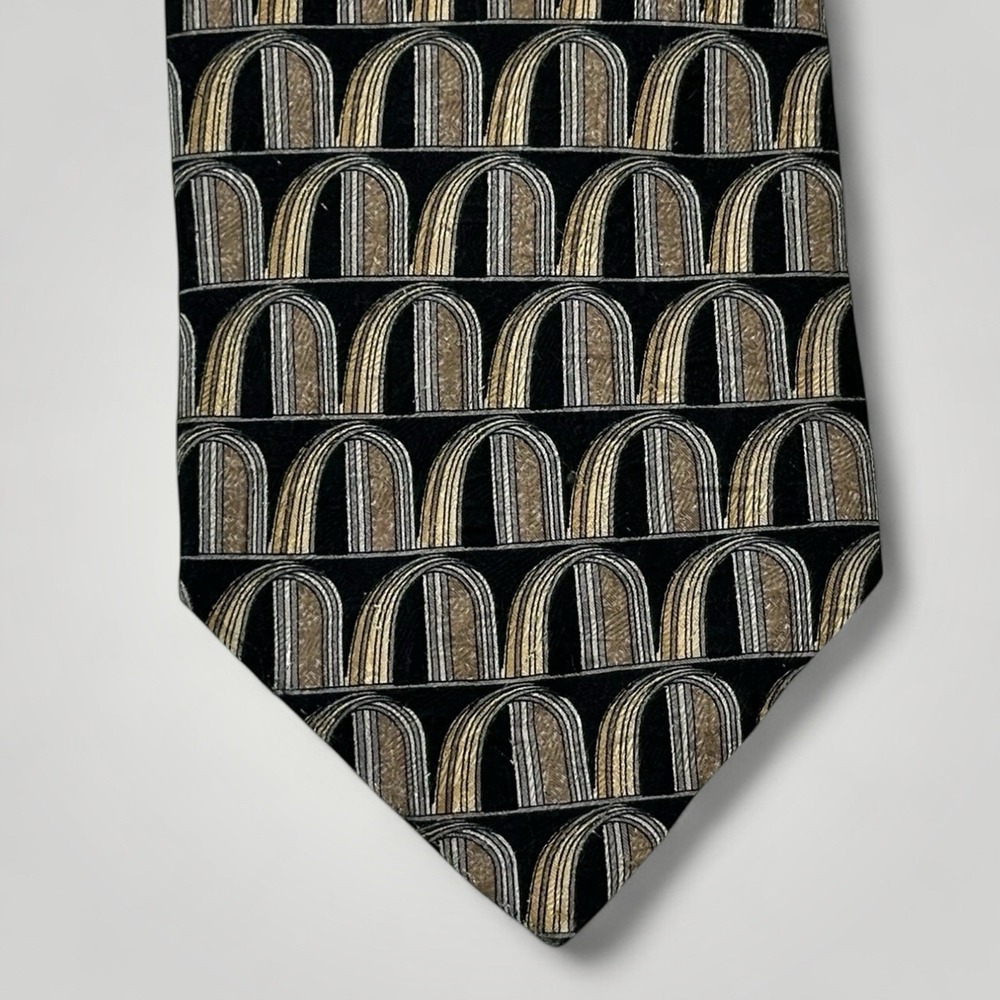 Ermenegildo Zegna Disegno Esclusivo Silk Neck Tie Mens Made in Italy Gold Silver - Picture 2 of 11